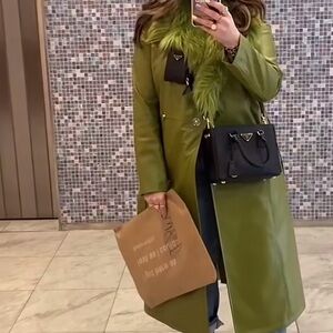 Sienna Faux Leather & Faux Fur Coat In Green